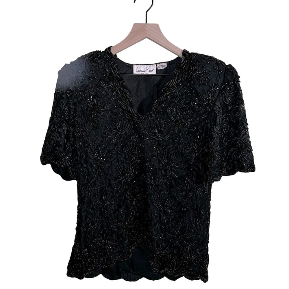 VNTG LAURENCE KAZAR beaded black blouse M Whimsigoth 80s Goth Princess